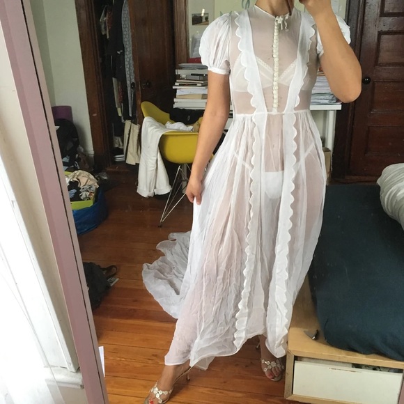 1930s Wedding Dress with Train Petite XS Chiffon Sheer - Picture 12 of 12